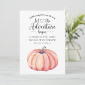 Adventure begint kleine pompoenzwangerschap aankondiging (Staand voorkant)