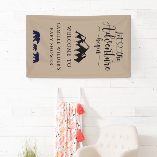 Adventure begint met Baby shower Rustic Kraft Welk Spandoek (Insitu)