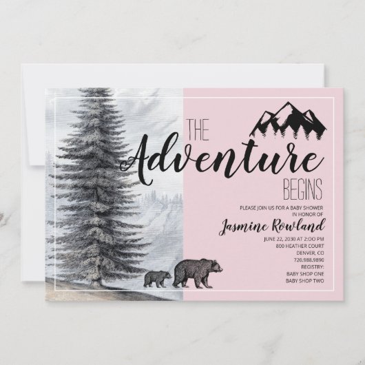 Adventure begint met Beer roze babymeisjesdouche Kaart (Voorkant)