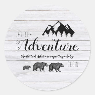 Adventure begint met Beren van Rustic Woodland Ronde Sticker