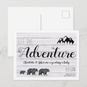 Adventure begint met Beren van Rustic Woodland Zwa Aankondigingskaart (Voorkant / Achterkant)