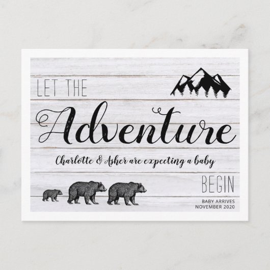 Adventure begint met Beren van Rustic Woodland Zwa Aankondigingskaart (Voorkant)