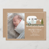 Adventure begint met Blue Camper Baby Birth Aankondiging (Voorkant / Achterkant)