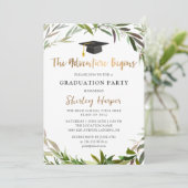 Adventure begint met Gold Script Greenery Afstuder Kaart (Staand voorkant)