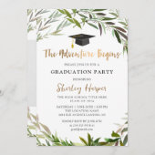 Adventure begint met Gold Script Greenery Afstuder Kaart (Voorkant / Achterkant)