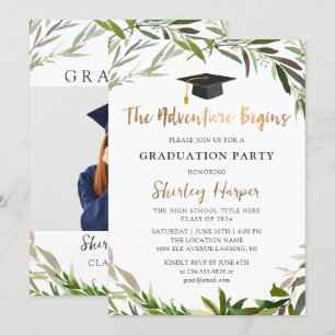 Adventure begint met Gold Script Greenery Afstuder Kaart