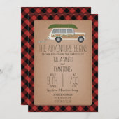 Adventure begint met houtenpanel SUV Canoe Wedding Kaart (Voorkant / Achterkant)