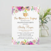 Adventure begint met roze Afstuderen Foto Kaart (Staand voorkant)