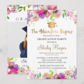 Adventure begint met roze Afstuderen Foto Kaart (Voorkant / Achterkant)