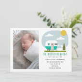 Adventure begint met Turquoise Camper Baby Birth Aankondiging (Staand voorkant)