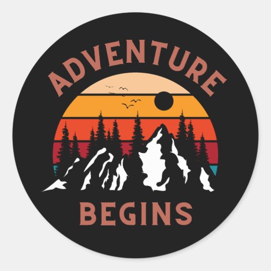 Adventure begint ronde sticker (Voorkant)