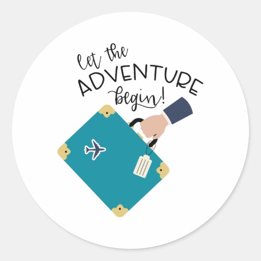 Adventure begint ronde sticker (Voorkant)