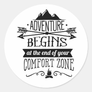 Adventure begint ronde sticker