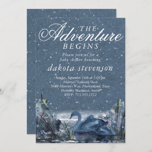 Adventure begint | Rustisch Snowy Blue Baby shower Kaart (Voorkant / Achterkant)