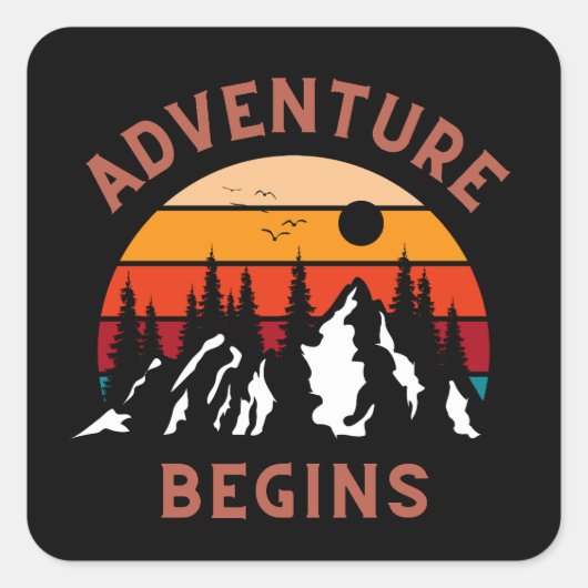 Adventure begint vierkante sticker (Voorkant)