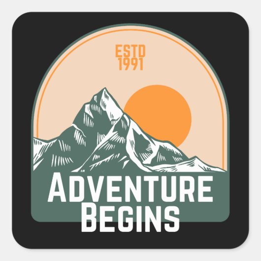 Adventure begint vierkante sticker (Voorkant)