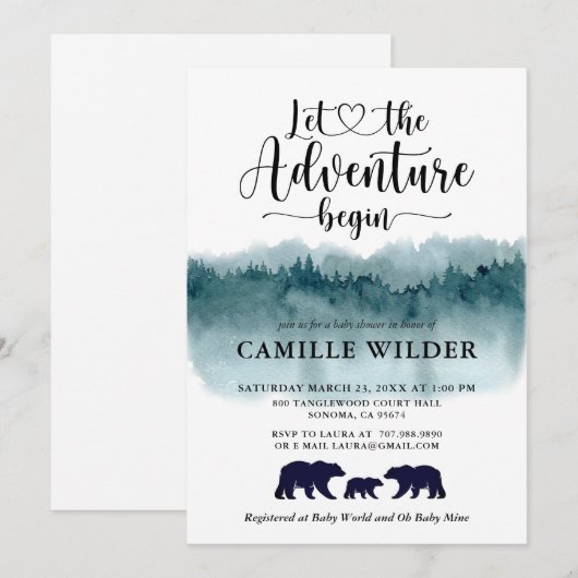 Adventure begint Waterverf Mountains Beren Kaart (Voorkant / Achterkant)