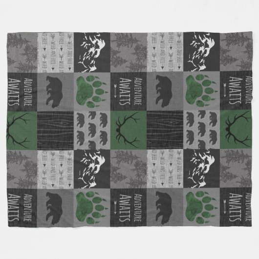 Adventure-Beren - groen/zwart Fleece Deken (Voorkant (Horizontaal))