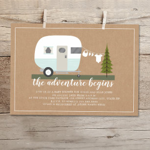 Adventure Blue Trailer Camper Woodland Baby shower Kaart