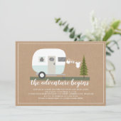 Adventure Blue Trailer Camper Woodland Baby shower Kaart (Staand voorkant)