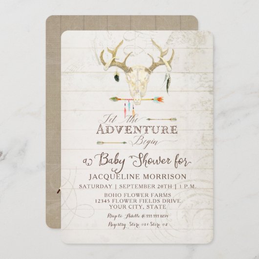 Adventure Boy Baby shower Tepee Wood Arrows Deer Kaart (Voorkant / Achterkant)
