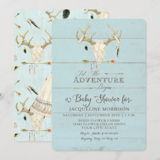 Adventure Boy Baby shower Tepee Wood Arrows Deer Kaart (Voorkant / Achterkant)