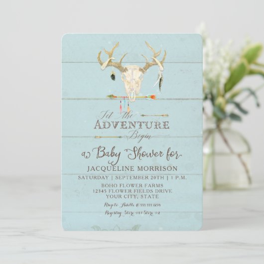 Adventure Boy Baby shower Tepee Wood Arrows Deer Kaart (Staand voorkant)
