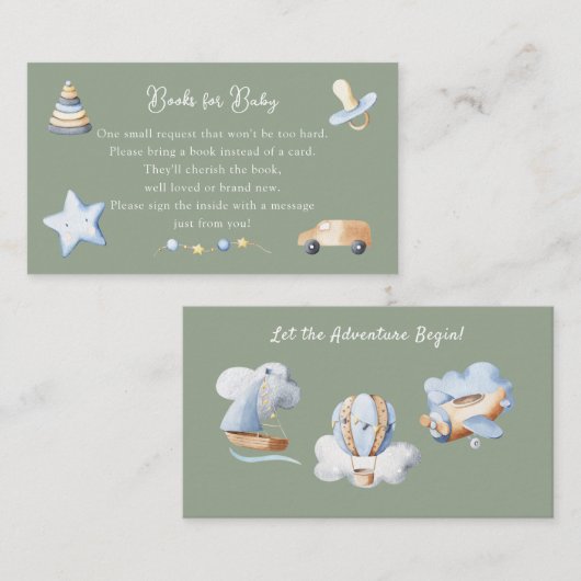 Adventure Boy Baby Speelgoed Baby shower Boek Aanv Informatiekaartje (Voorkant / Achterkant)