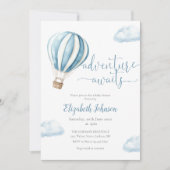 Adventure Boy Blue Hete Luchtballon Baby shower Kaart (Voorkant)