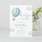Adventure Boy Blue Hete Luchtballon Baby shower Kaart (Staand voorkant)