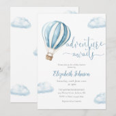 Adventure Boy Blue Hete Luchtballon Baby shower Kaart (Voorkant / Achterkant)