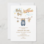Adventure Boy Clothesline Airplane Sky Baby Shower Kaart (Voorkant)