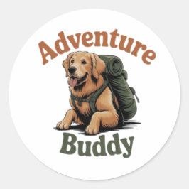 Adventure Buddy Golden Retriever Hiking Dog Sticke Ronde Sticker