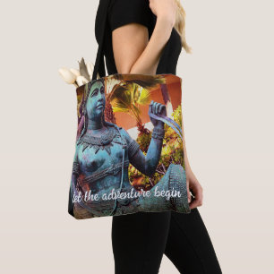 "Adventure" citeert turquoise warrior standfoto Tote Bag