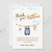 Adventure Clothesline Airplane Sky Baby Shower Bedankkaart (Voorkant)