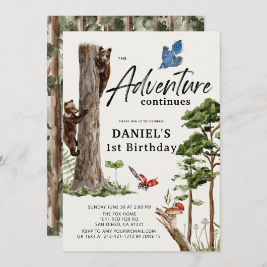 Adventure Continues Beer Forest 1e Verjaardag Kaart (Voorkant / Achterkant)