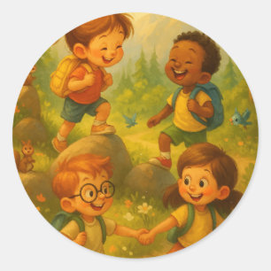 Adventure Crew - Ronde Wandelende Sticker voor Kin