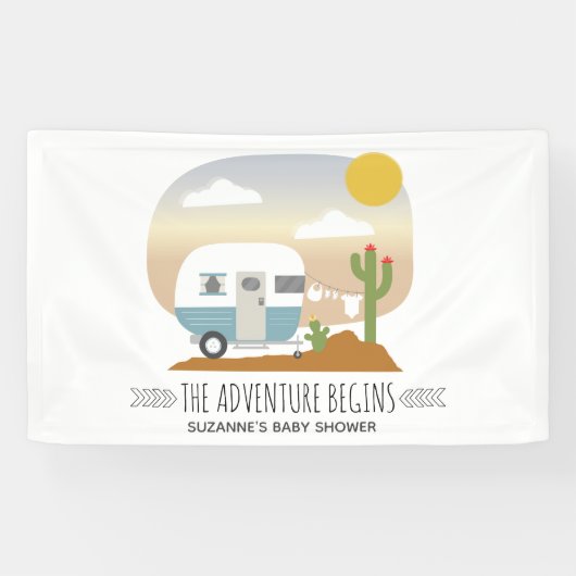 Adventure Desert Camper Blauw Baby shower Banner (Horizontaal)