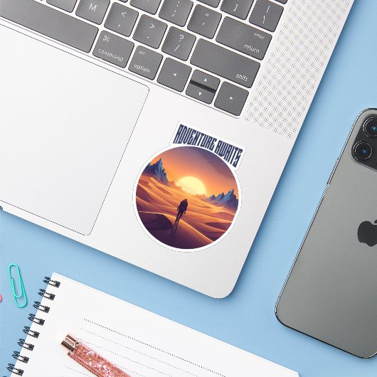 Adventure Desert T-shirt — Chasing Dunes & Desert  Sticker (Laptop met iPhone)