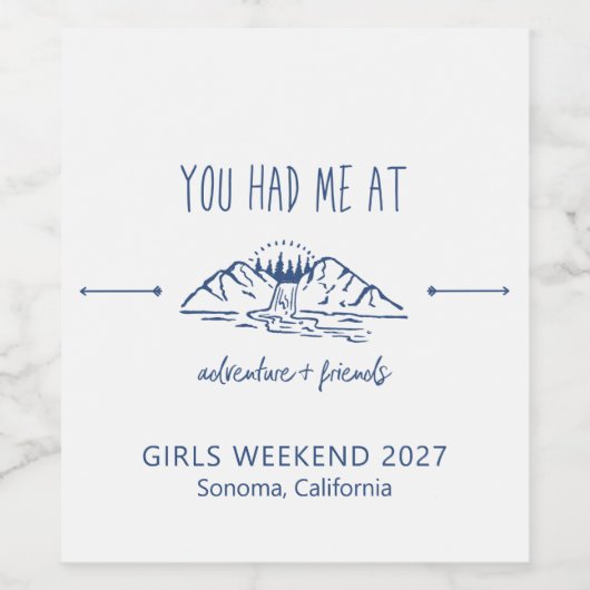 Adventure en Friends Girls Weekend Getaway Custom Wijn Etiket (Enkel label)