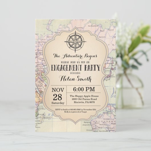 Adventure Engagement Party Map Travel World Kaart (Staand voorkant)