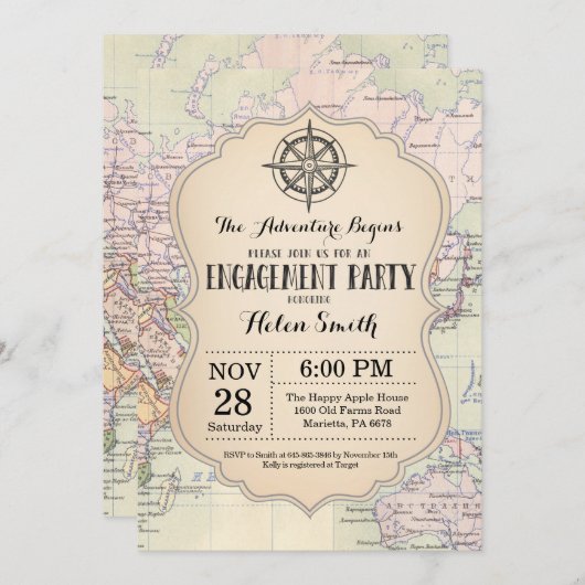 Adventure Engagement Party Map Travel World Kaart (Voorkant / Achterkant)