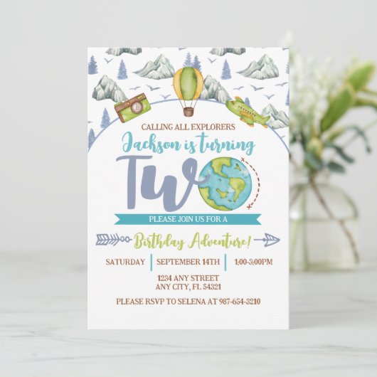 Adventure Explorer 2e verjaardag uitnodiging (Staand voorkant)