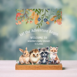 adventure forest animals baby shower welcome  acryl bord