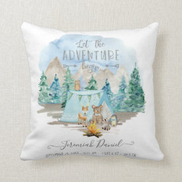 Adventure Forest Animals Camp Baby Boy Birth Stats Kussen