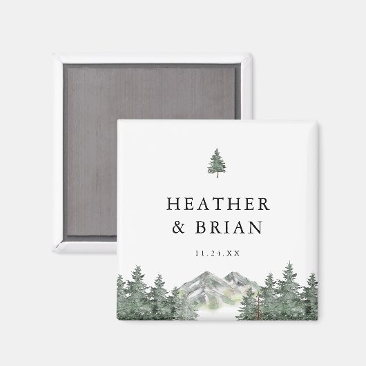 Adventure Forest Mountain Wedding Favor Magneet (Voorkant / Achterkant)