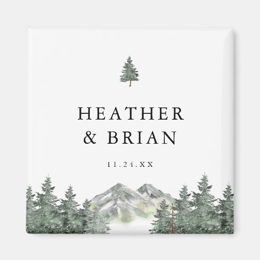 Adventure Forest Mountain Wedding Favor Magneet (Voorkant)