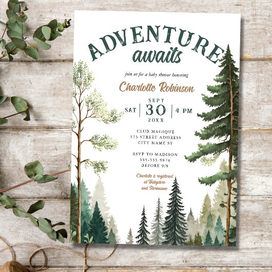 Adventure Forest Rustic Baby shower Invitation Kaart