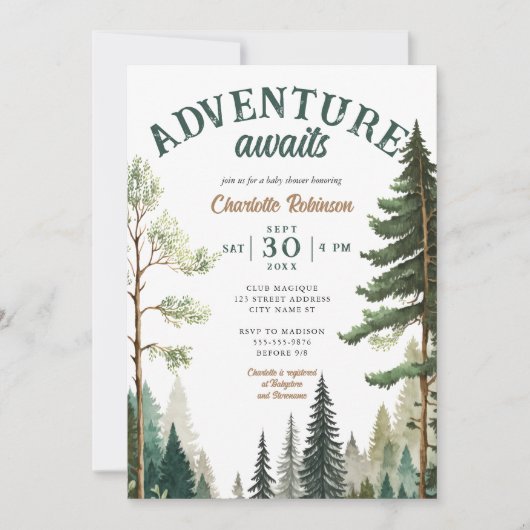 Adventure Forest Rustic Baby shower Invitation Kaart (Voorkant)