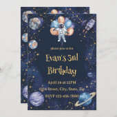 Adventure Galaxy Birthday Invitation | Astronaut Kaart (Voorkant / Achterkant)